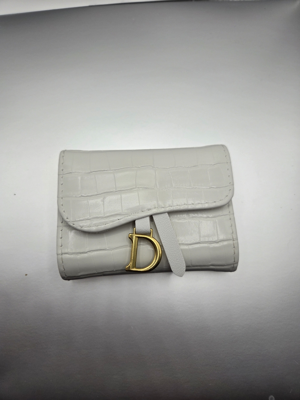 Croc-Embossed Compact Wallet - White